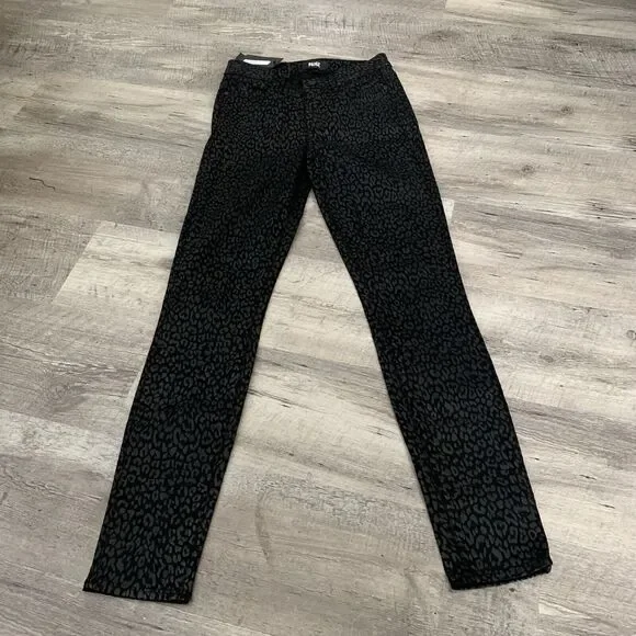 PAIGE Jeans Womens 26 HOXTON Ultra Skinny Denim Leopard Black High Rise NEW - Picture 5 of 7